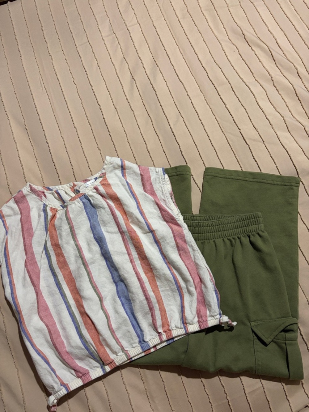 Carter's Olive Green Pants with White Multi-Stripe Tank Set